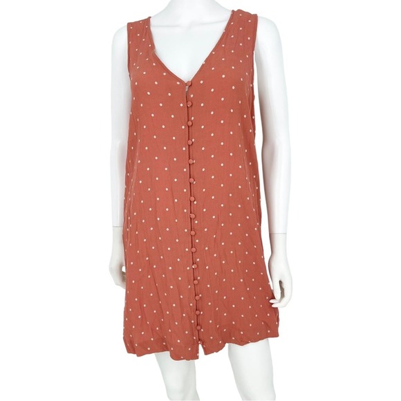 Madewell Women Orange Heather Button-Front Dress Midi Polka Dot Size Medium - Picture 2 of 6